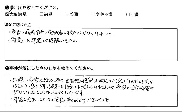 闘病生活での金銭面の不安が少なくなりました