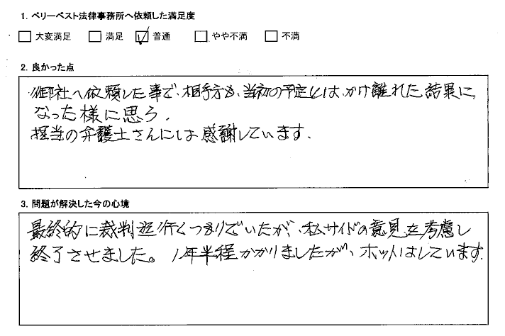 1年半程かかりましたが、ホッとしています